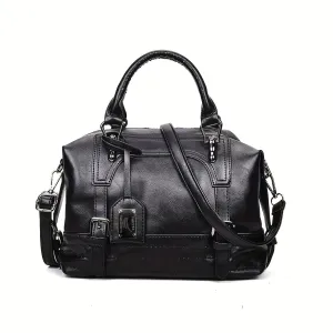 Retro Minimalist Satchel Bag - Top Handles Bag - PU Leather Multifunctional Shoulder Bag