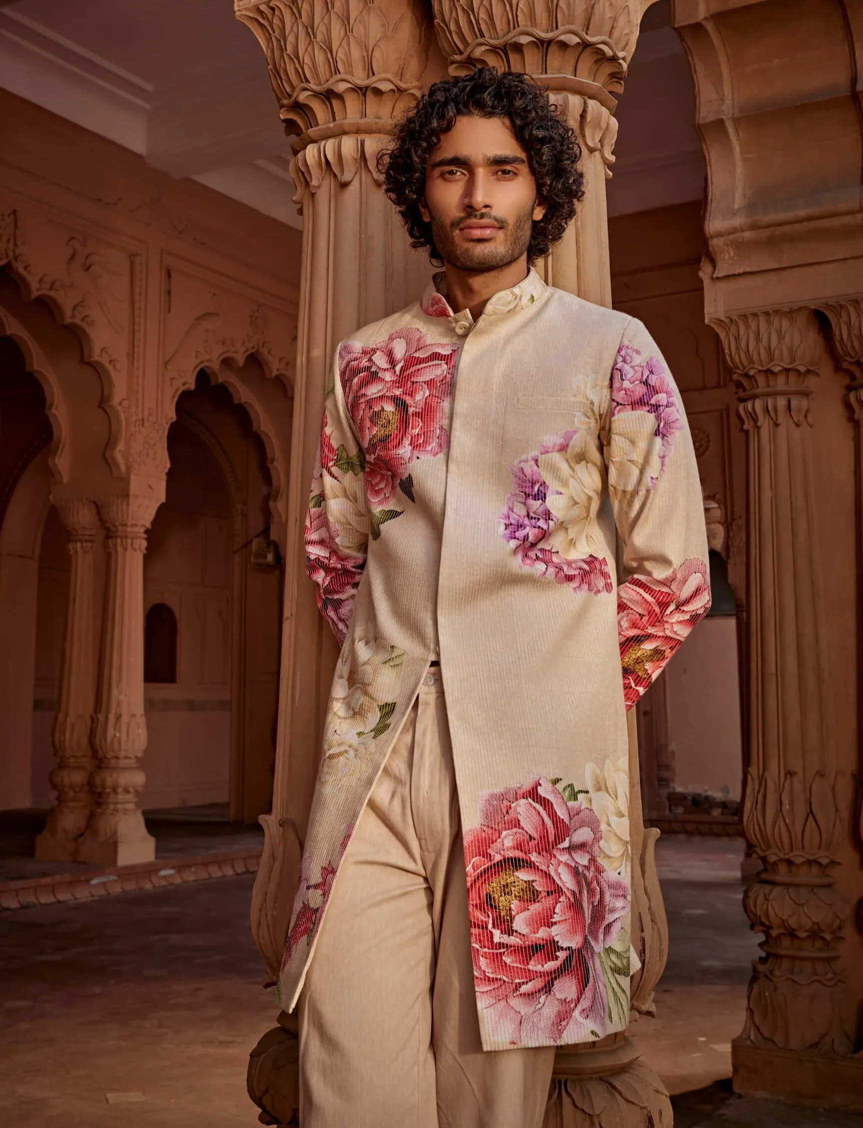 Ridhwan beige sherwani and pants