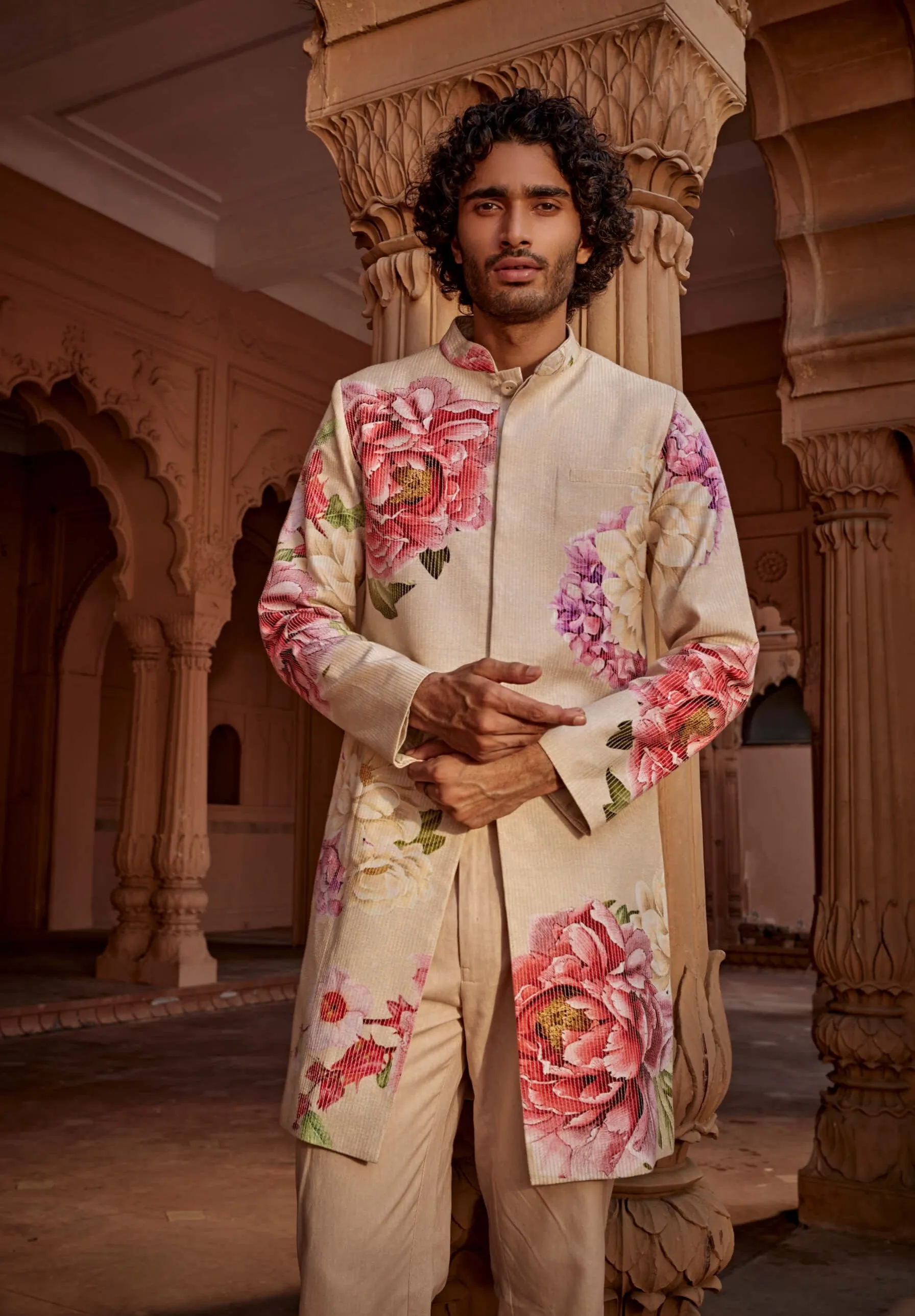 Ridhwan beige sherwani and pants