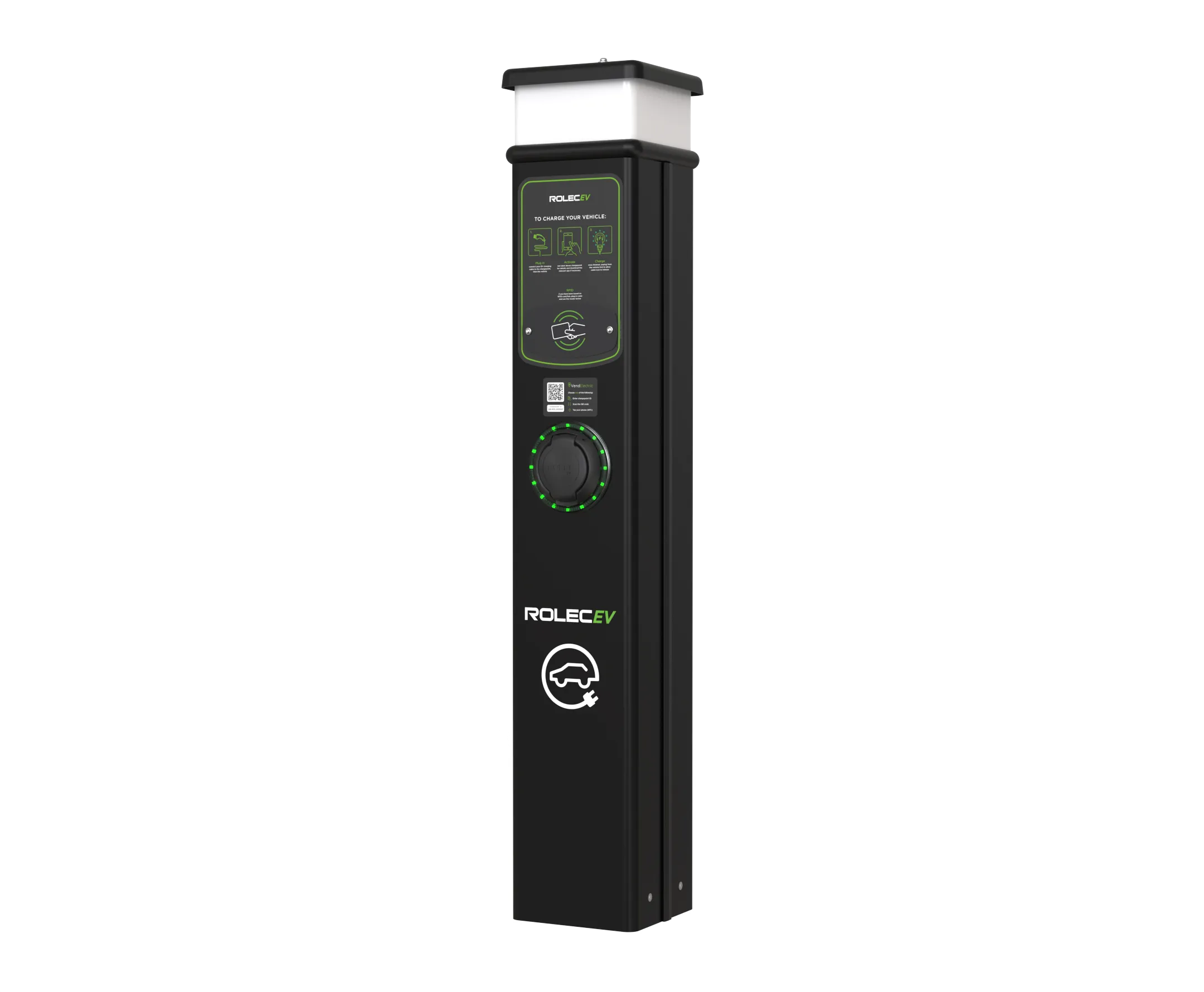 Rolec ROLEC0213B BasicCharge Smart EV Charging Pedestal - 1x up to 22kW 3PH Type 2 Socket - Black