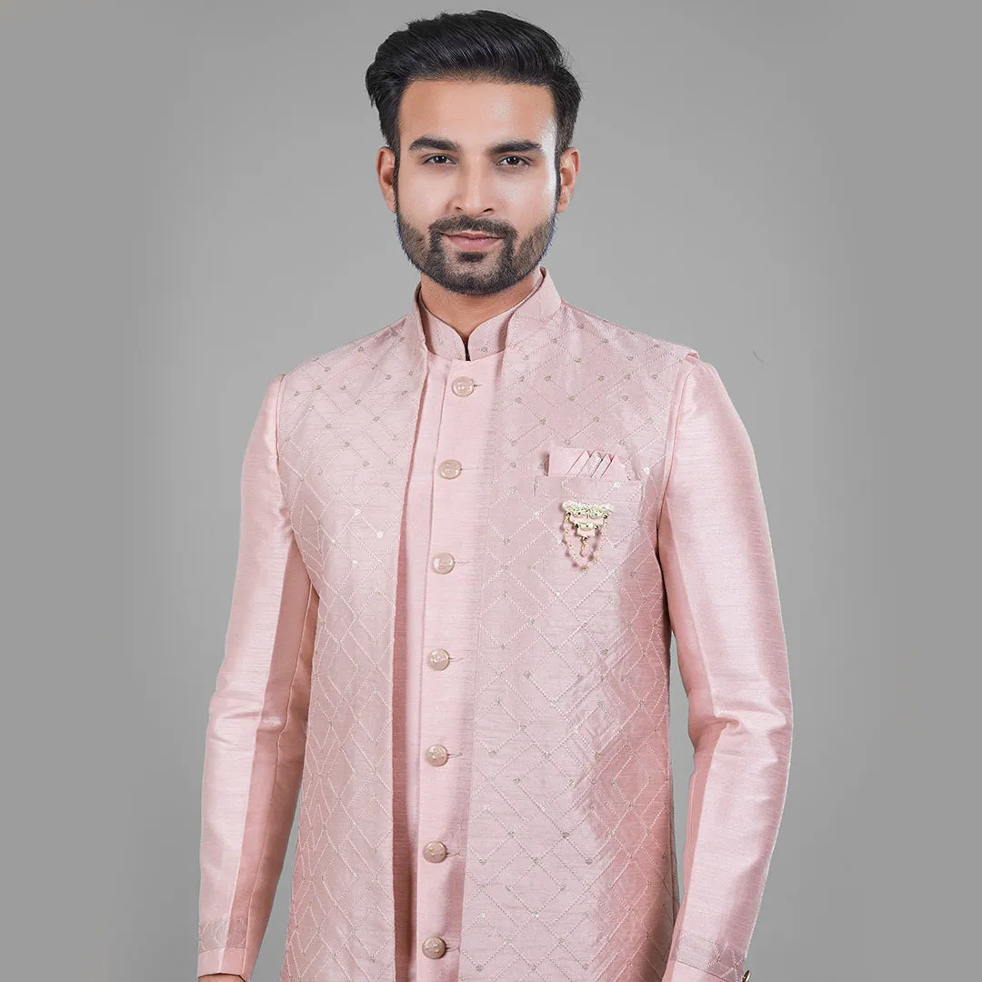 Rose Pink Indo-Western Ensemble with Quilted Long Jacket