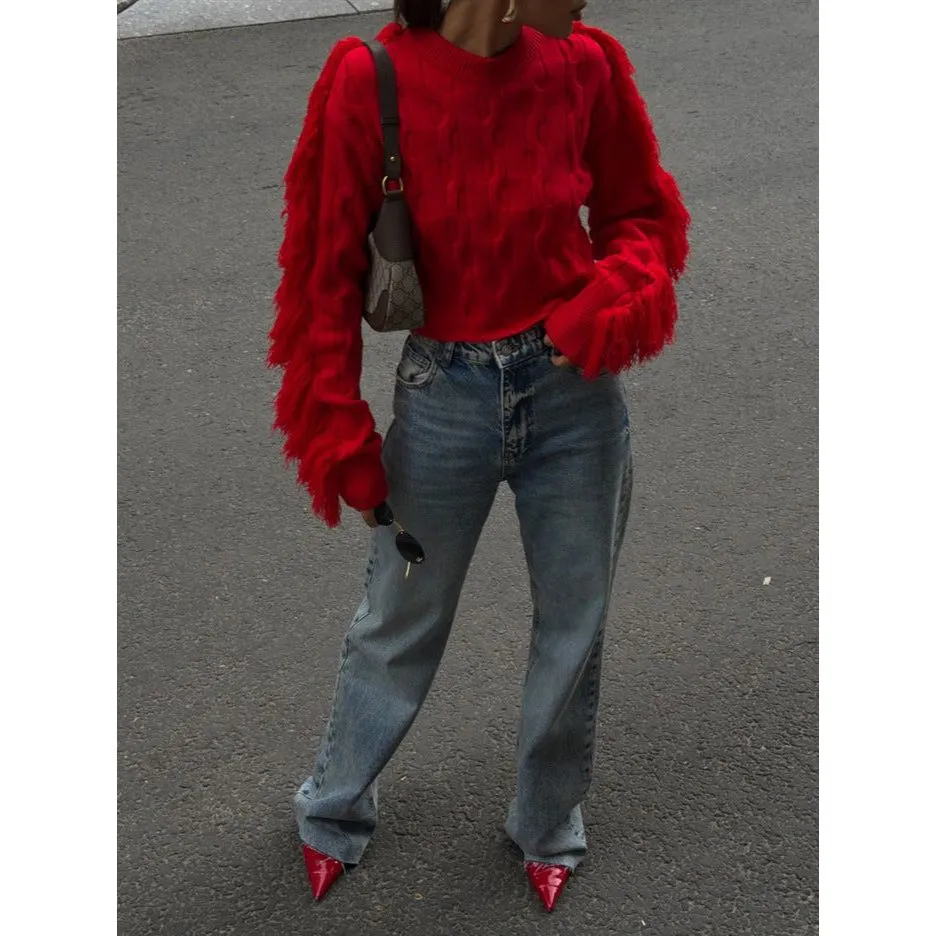 Round Neck Long-sleeved Knitted Sweater