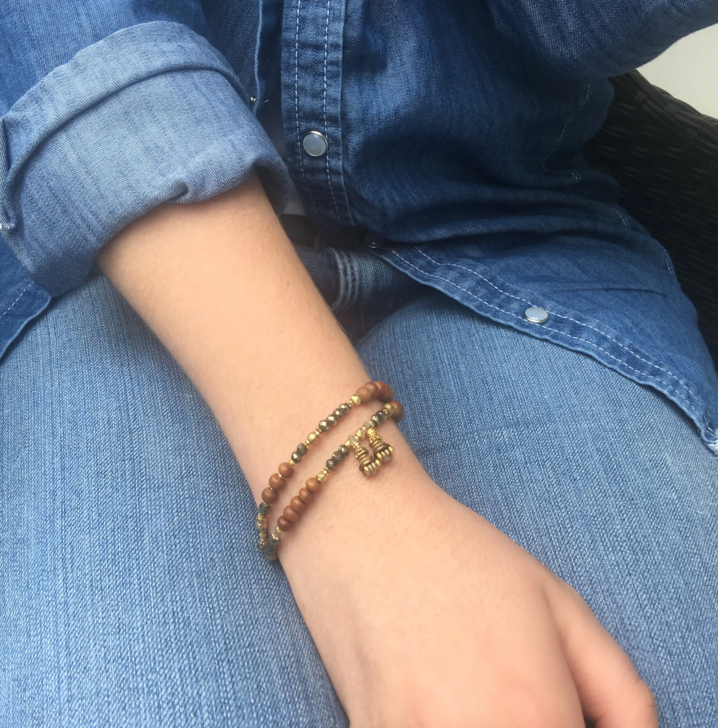 Sandalwood and Pyrite Love Wrap Bracelet
