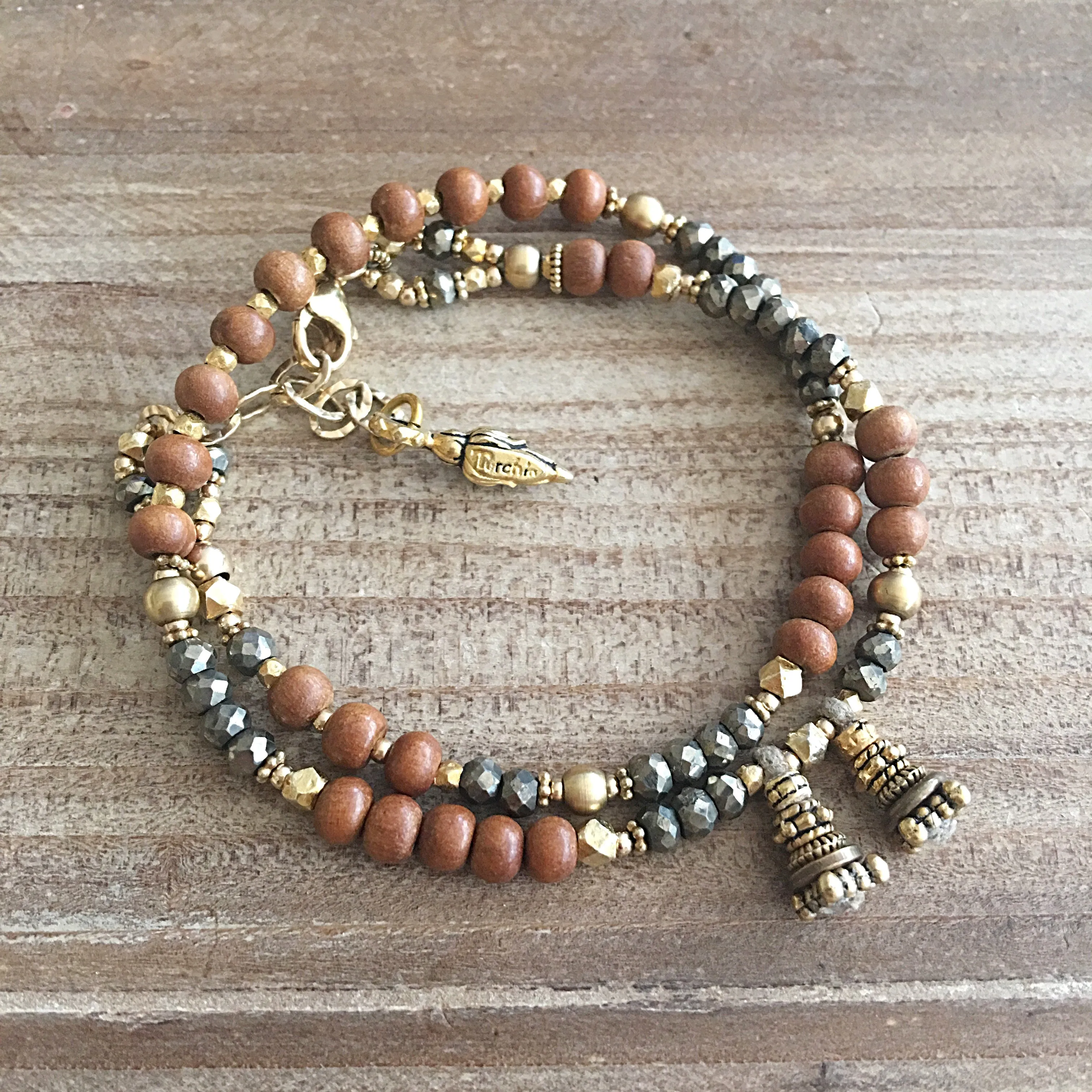 Sandalwood and Pyrite Love Wrap Bracelet