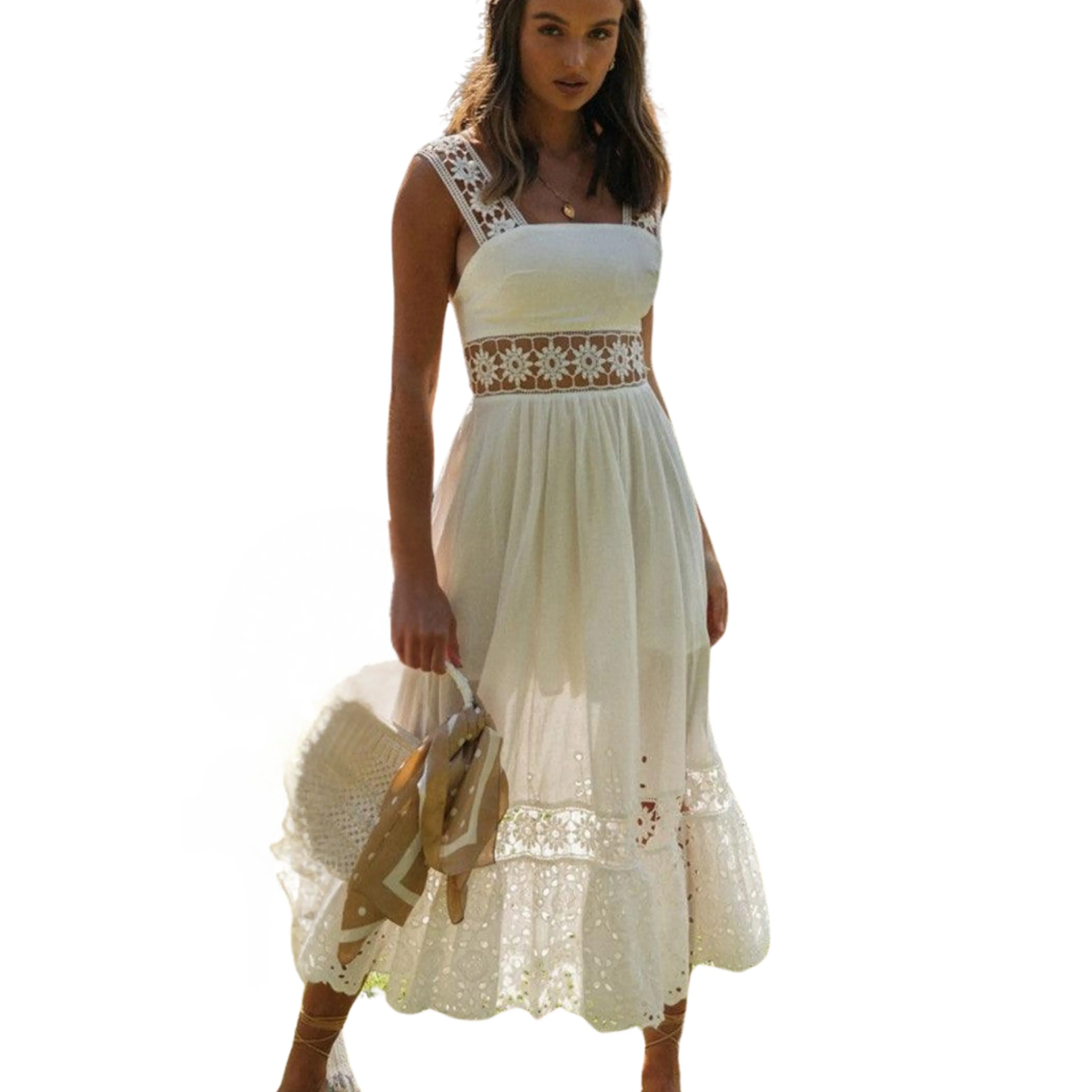 Sandra® | White women's dress in bohemian style