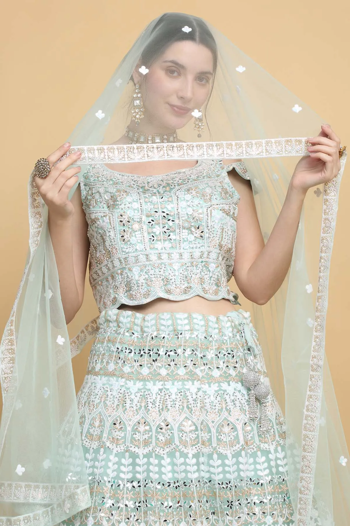 Sea Green Floral Lehenga Set