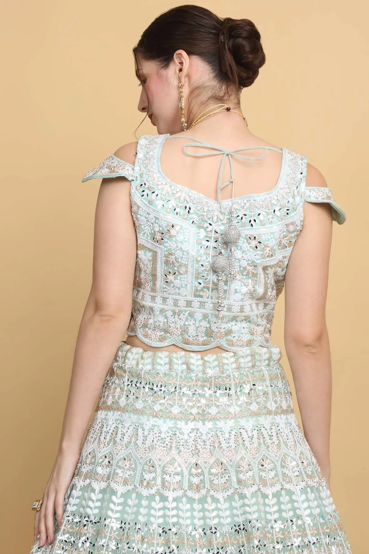Sea Green Floral Lehenga Set