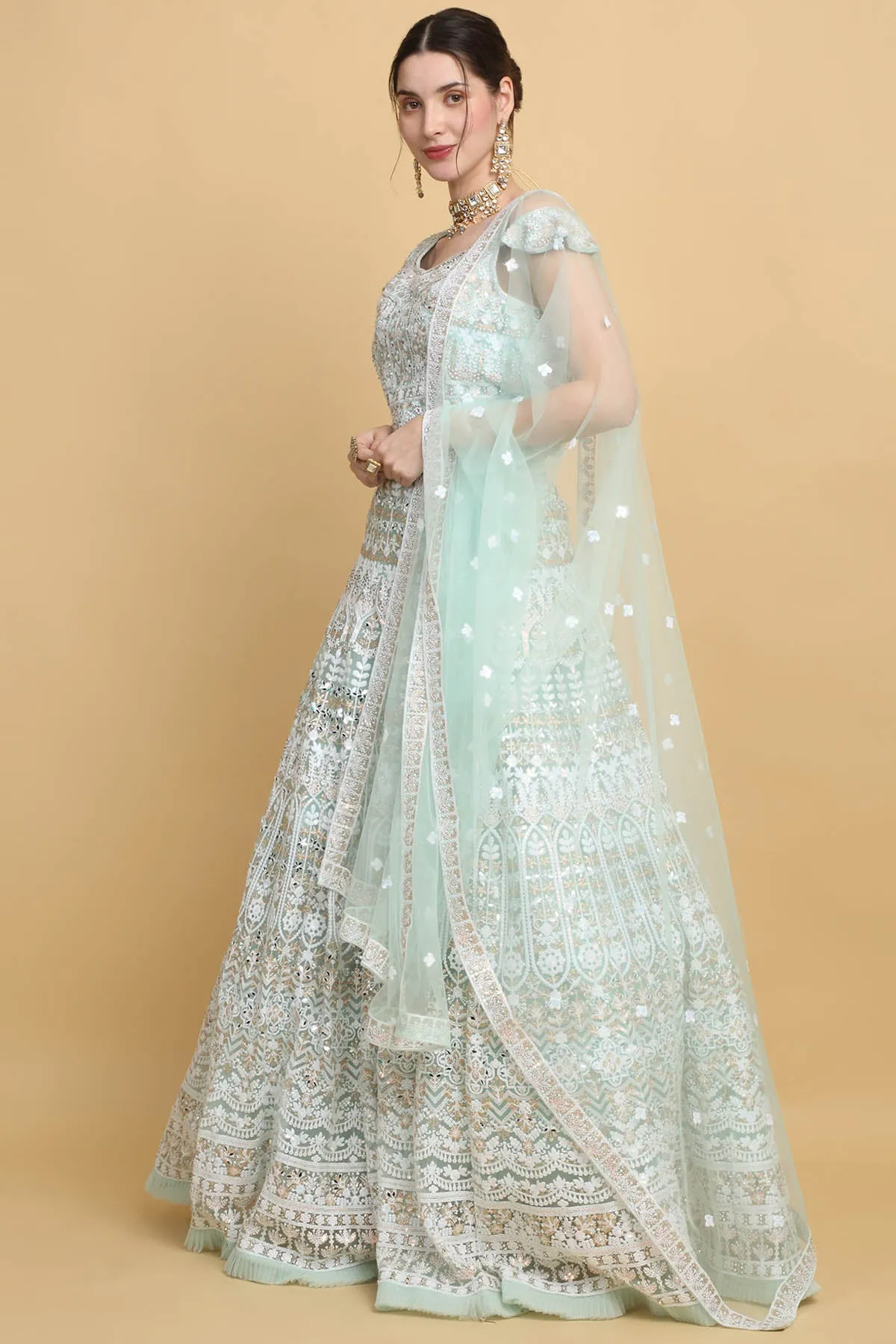 Sea Green Floral Lehenga Set
