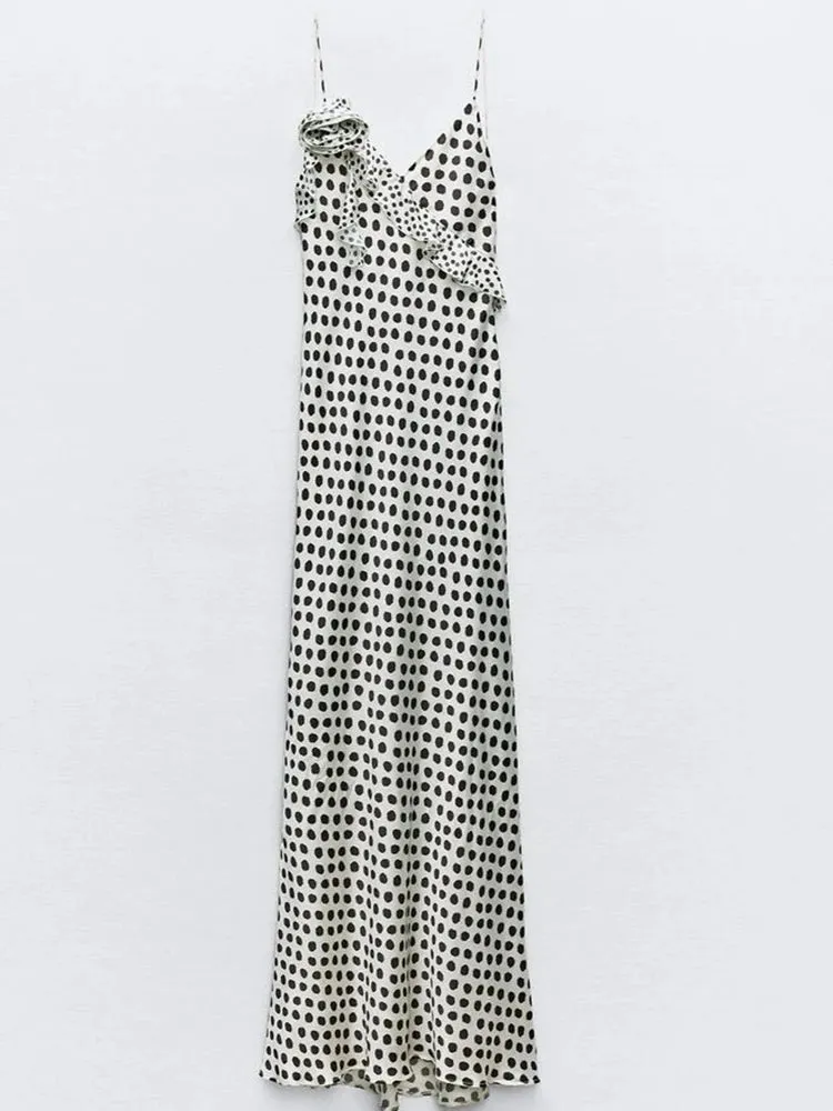 Sexy Flower Dots  Maxi Dress  Spaghetti Strap Vacation Dress