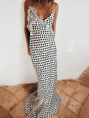 Sexy Flower Dots  Maxi Dress  Spaghetti Strap Vacation Dress