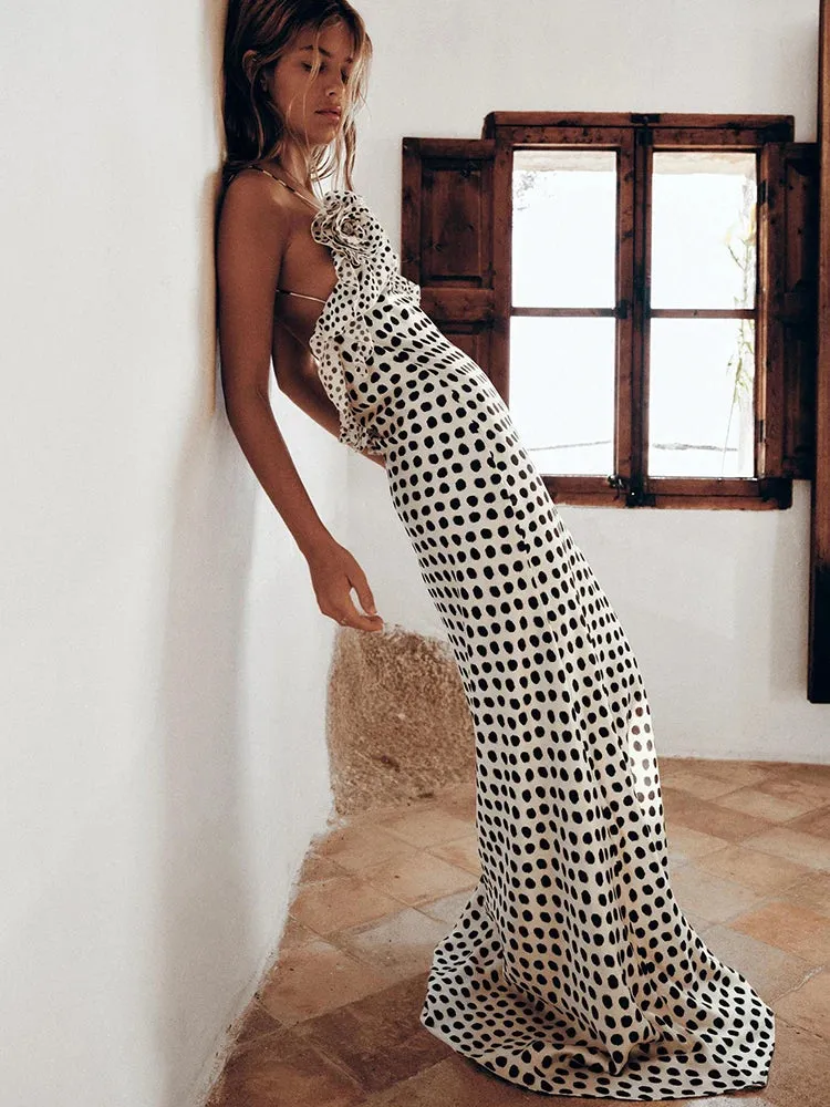 Sexy Flower Dots  Maxi Dress  Spaghetti Strap Vacation Dress