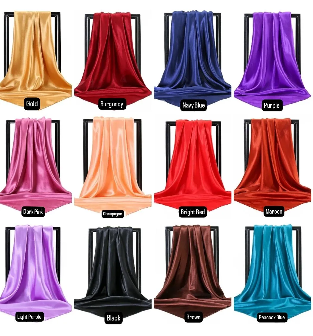 Silky Hair Scarf, Solid Color Multi Functional Satin Scarf, Square Neck Scarf/Bag Scarf/Bohemian Head Scarf/Head Wrap/Bandanna/Blouse/Skirt