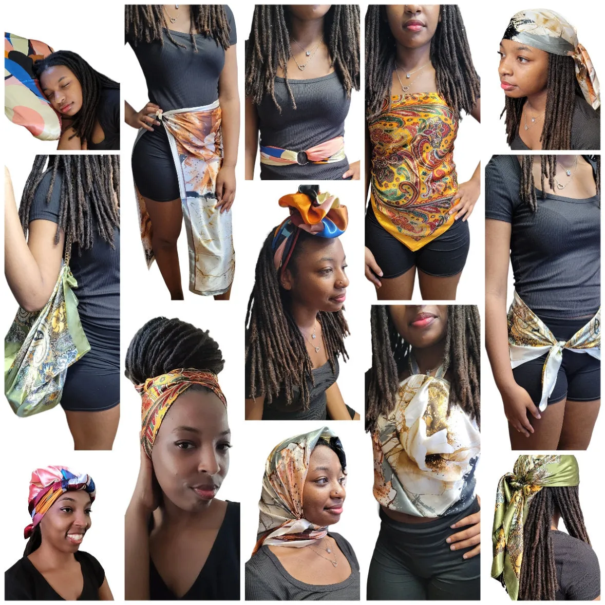 Silky Hair Scarf, Solid Color Multi Functional Satin Scarf, Square Neck Scarf/Bag Scarf/Bohemian Head Scarf/Head Wrap/Bandanna/Blouse/Skirt