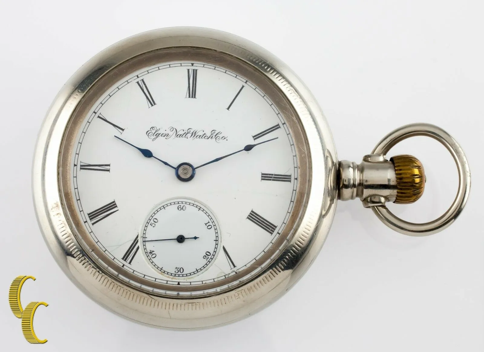 Silveroid Elgin Antique Open Face Pocket Watch Grade 96 Size 18 7 Jewel