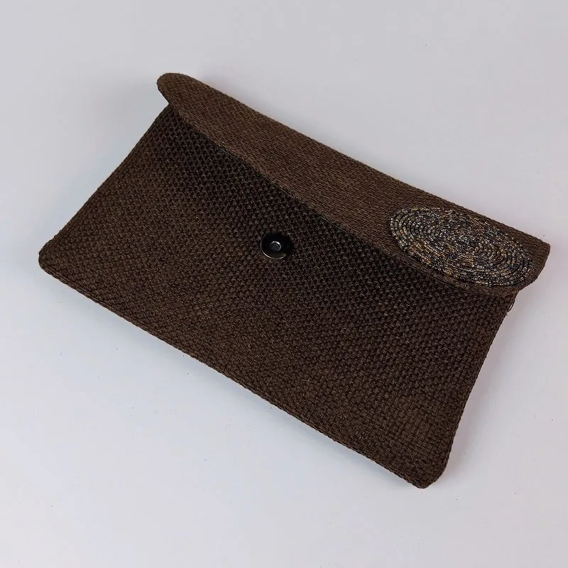 Sisal evening bag made from vintage embroidered fabrics with mirrorwork