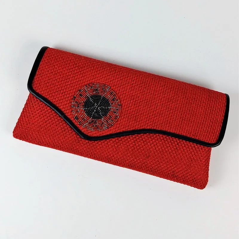 Sisal evening bag made from vintage embroidered fabrics with mirrorwork
