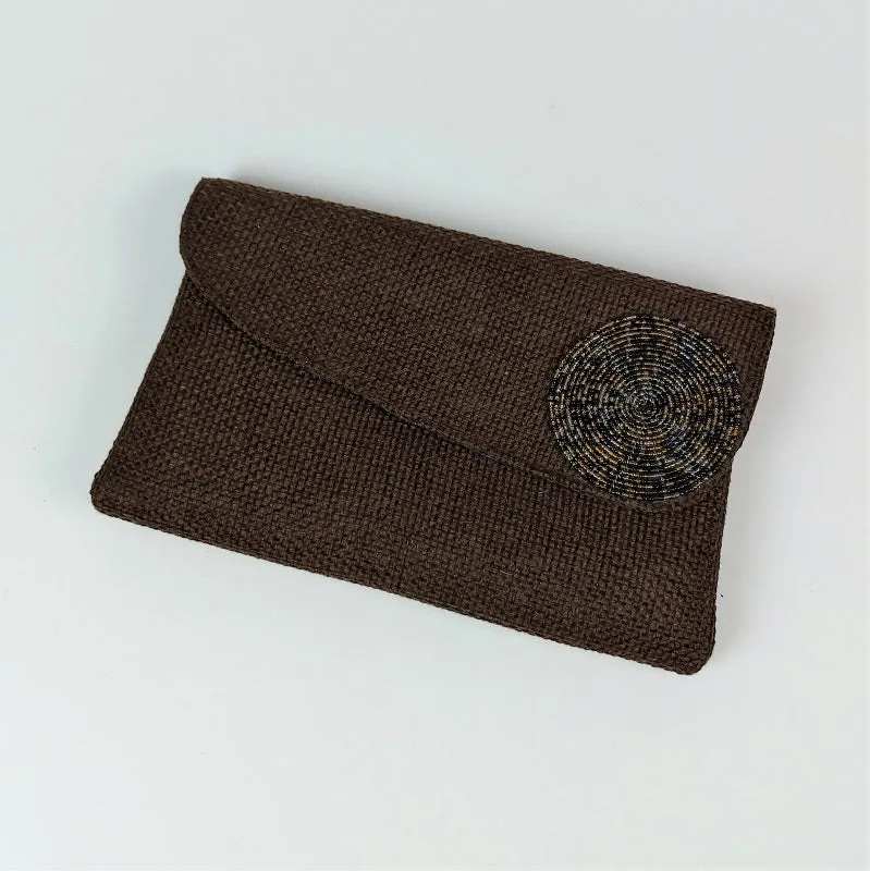 Sisal evening bag made from vintage embroidered fabrics with mirrorwork