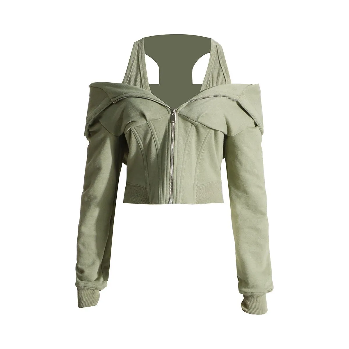 Slim Waist Hooded Short Sweater