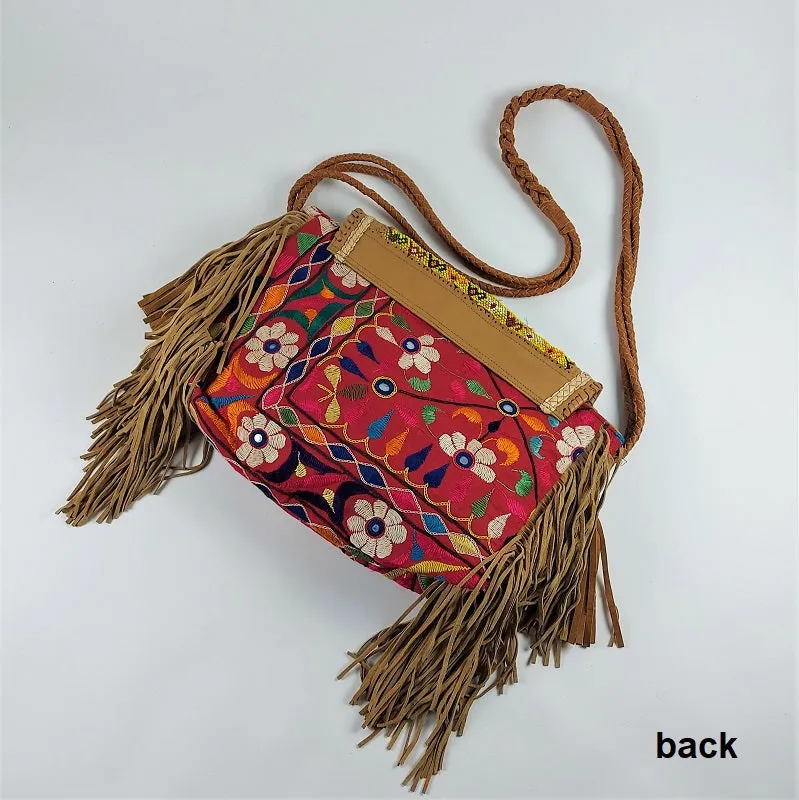 Small Bonanza shoulder bag in fine leather combined with Oriental vintage fabrics #1