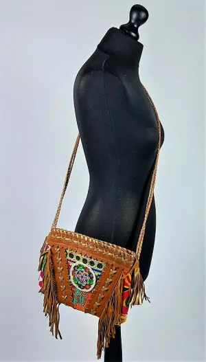 Small Bonanza shoulder bag in fine leather combined with Oriental vintage fabrics #1