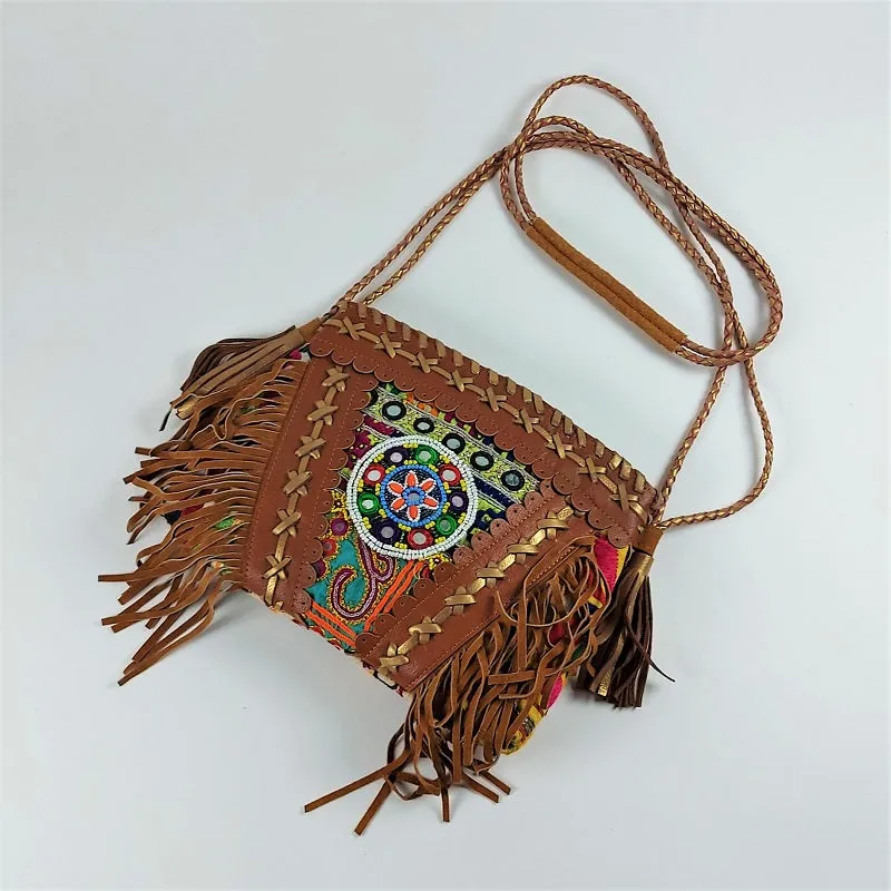 Small Bonanza shoulder bag in fine leather combined with Oriental vintage fabrics #1