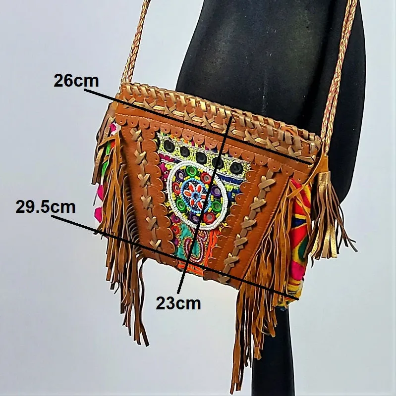 Small Bonanza shoulder bag in fine leather combined with Oriental vintage fabrics #1