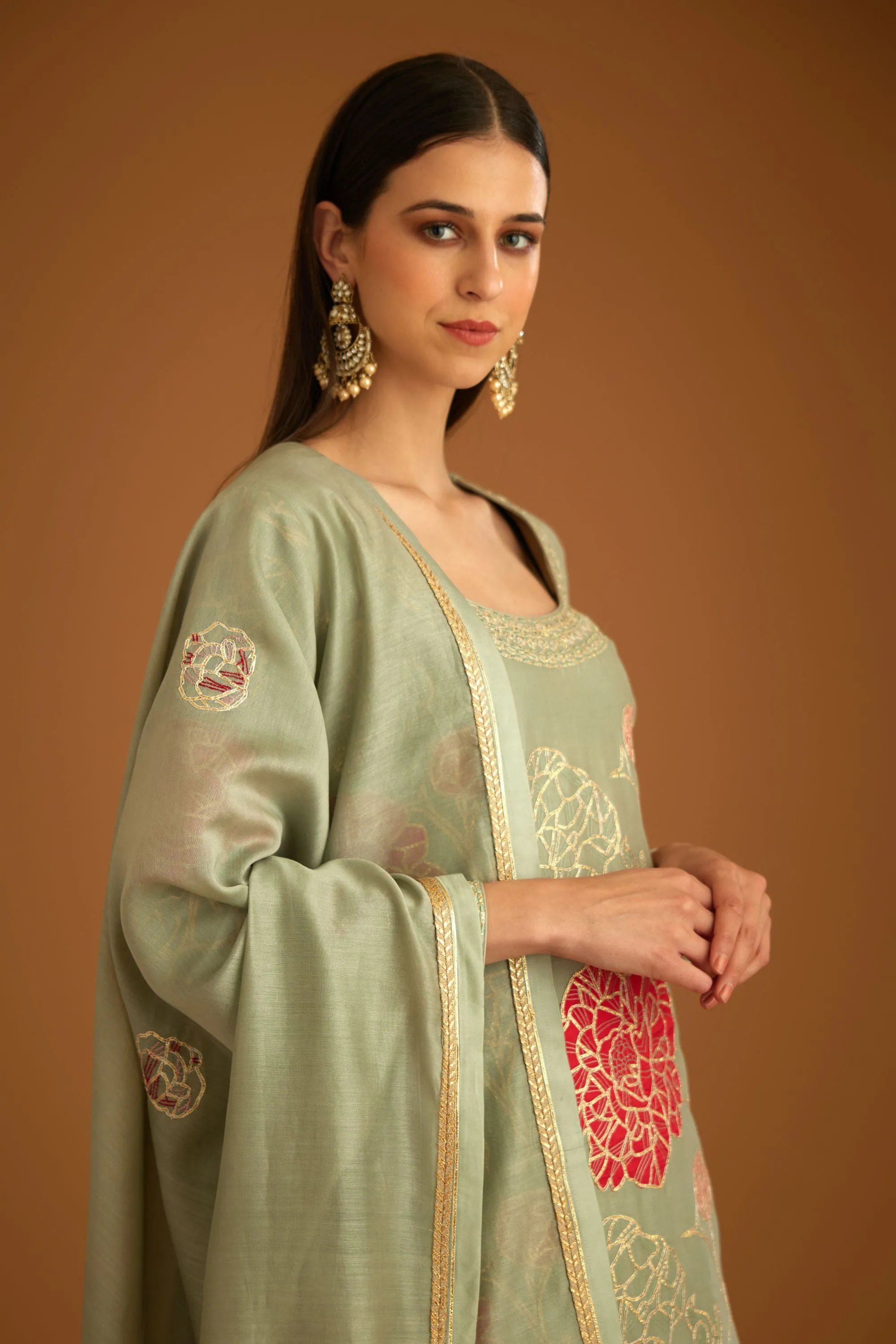 Smoke blue embroidered sharara set