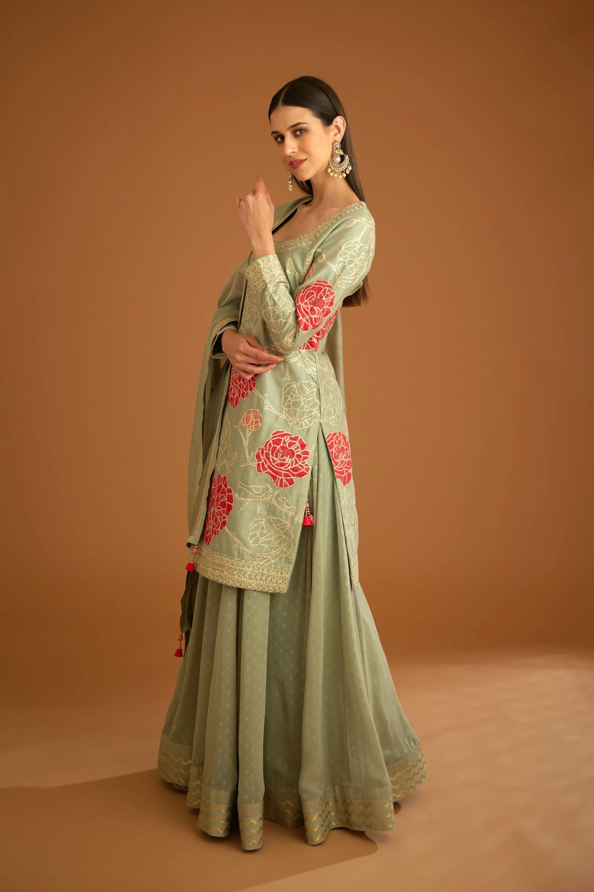Smoke blue embroidered sharara set