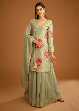 Smoke blue embroidered sharara set