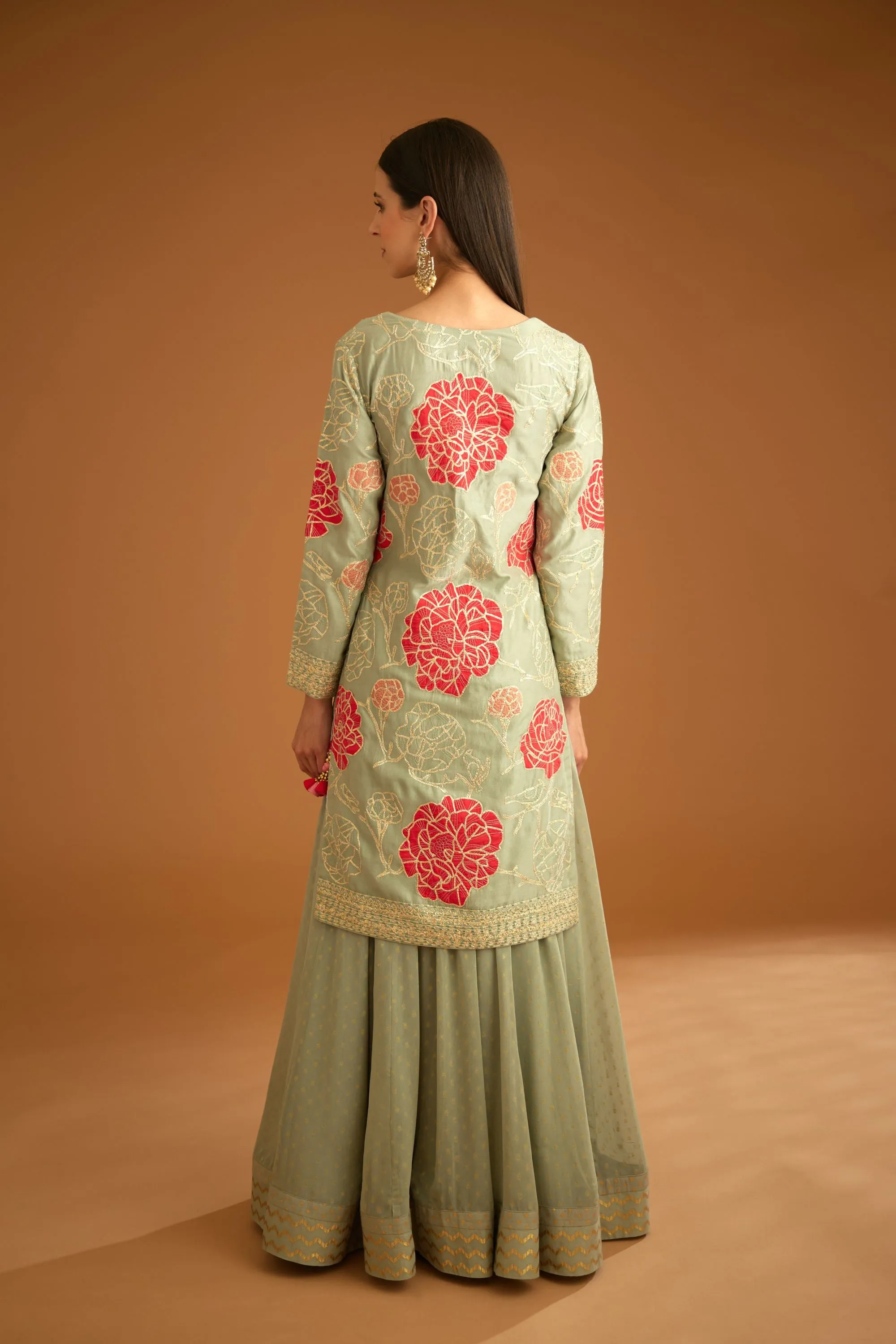 Smoke blue embroidered sharara set