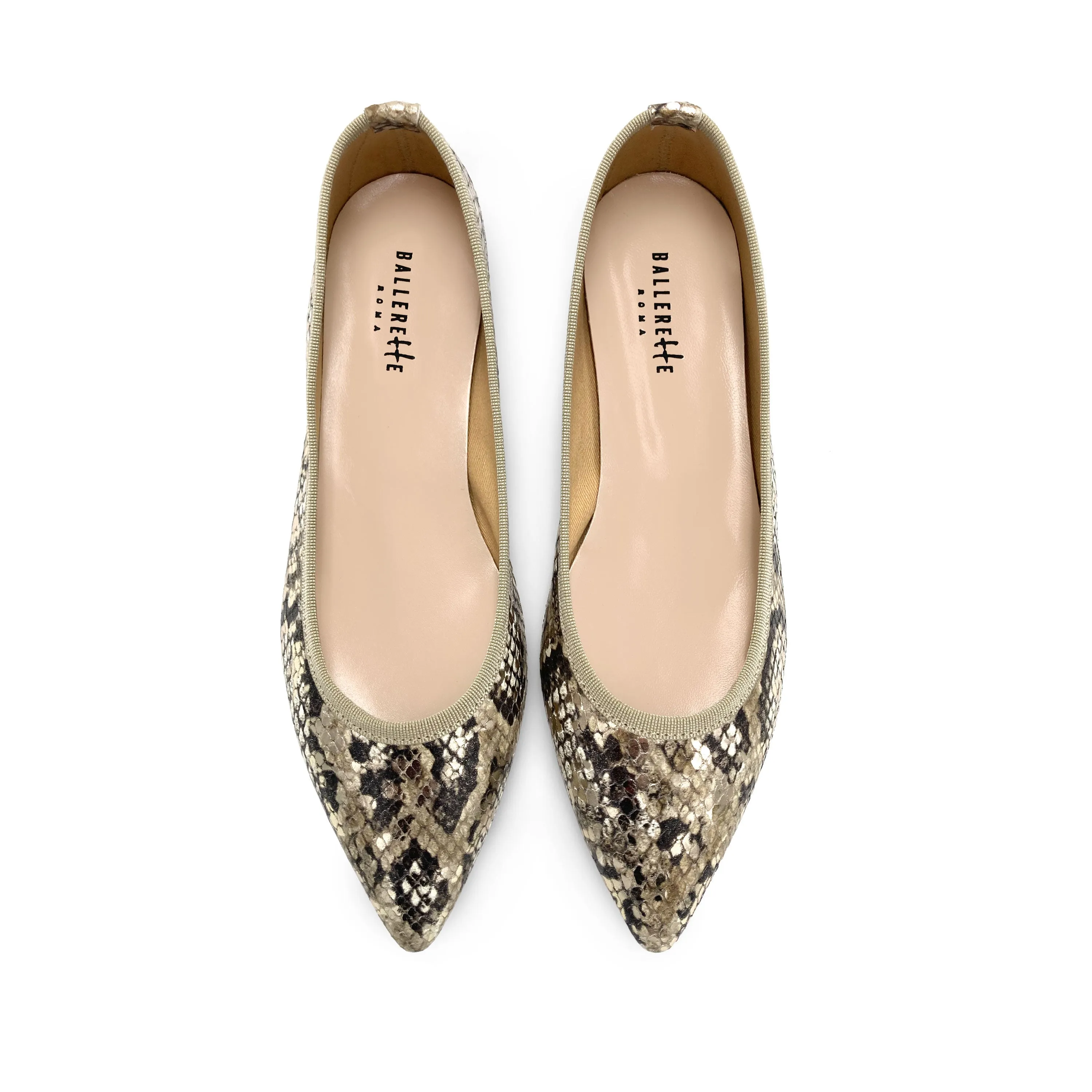 Snake print leather pointed toe ballet flats