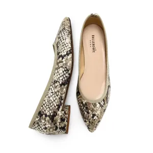 Snake print leather pointed toe ballet flats