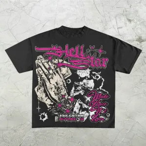 Statement street style print graphic crew neck T-shirt