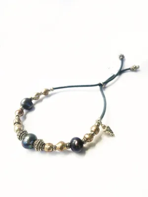 Steel Blue Pearl Adjustable Bracelet