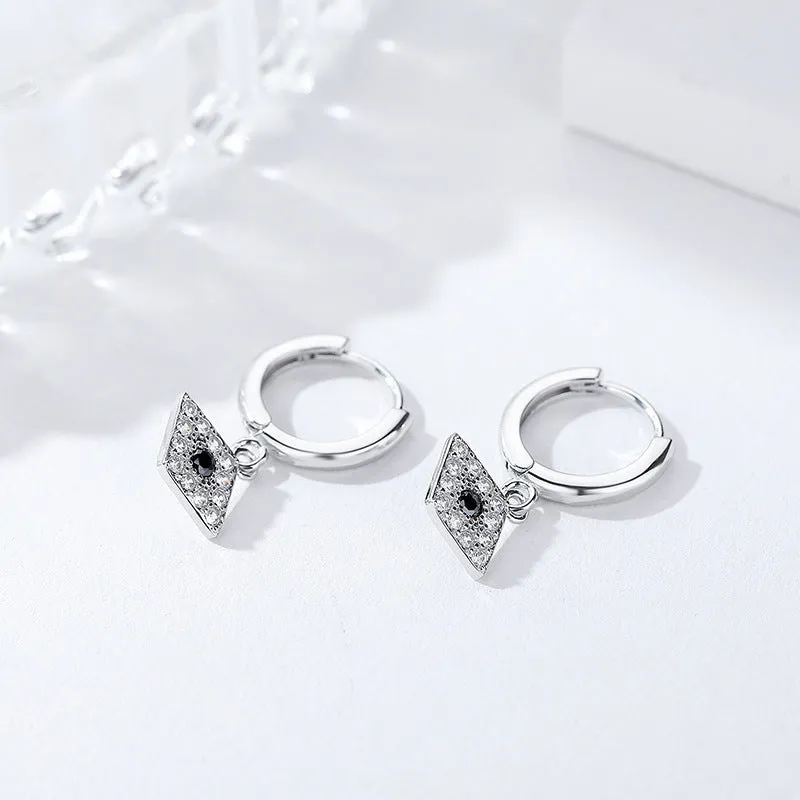Sterling Silver Bohemian Style Geometric Pedant Evil Eye Hoop Earrings