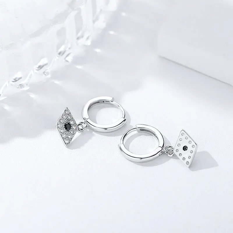 Sterling Silver Bohemian Style Geometric Pedant Evil Eye Hoop Earrings