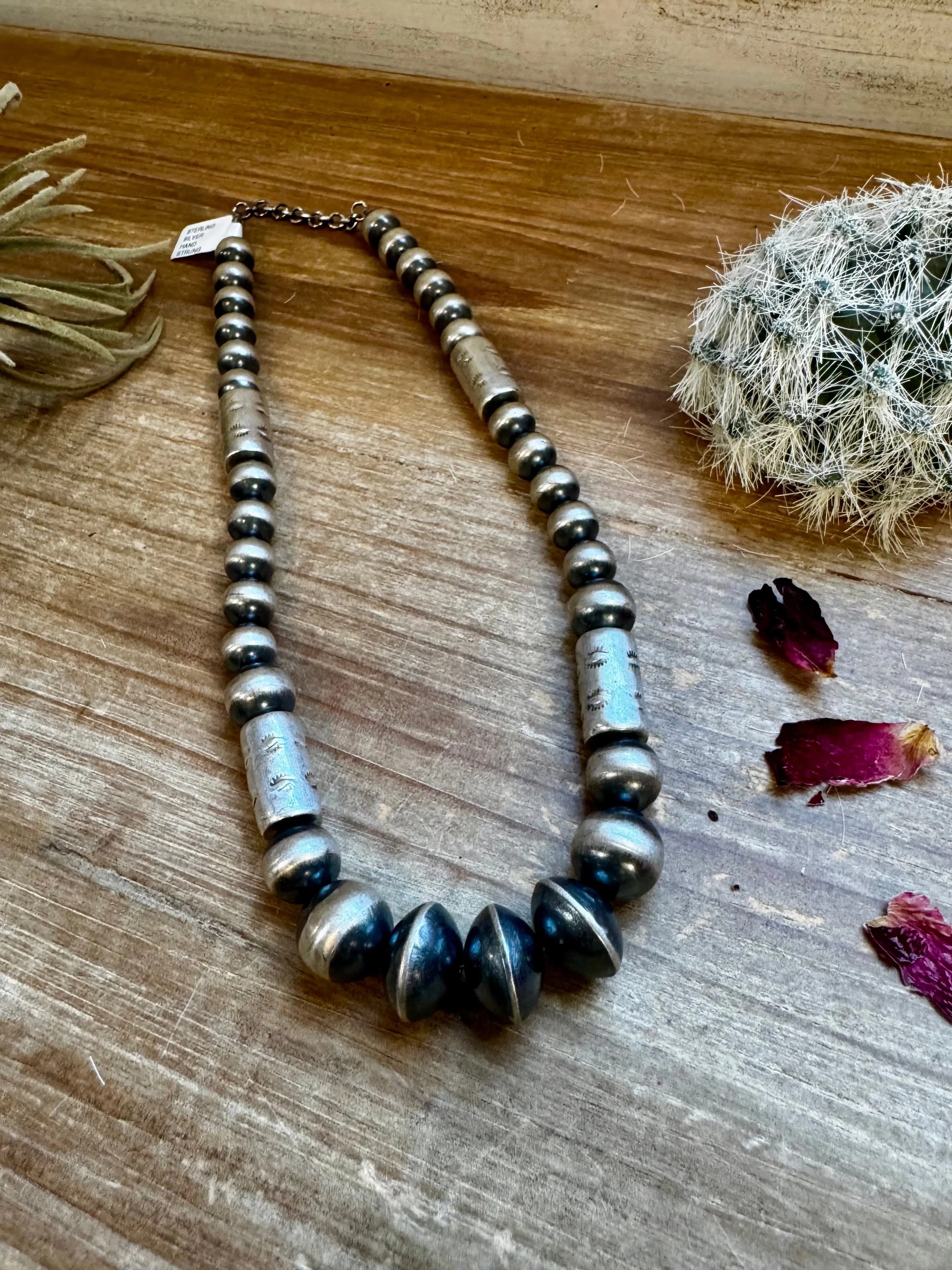 Sterling Silver "Navajo Style" Pearls   Barrel Style - 16"