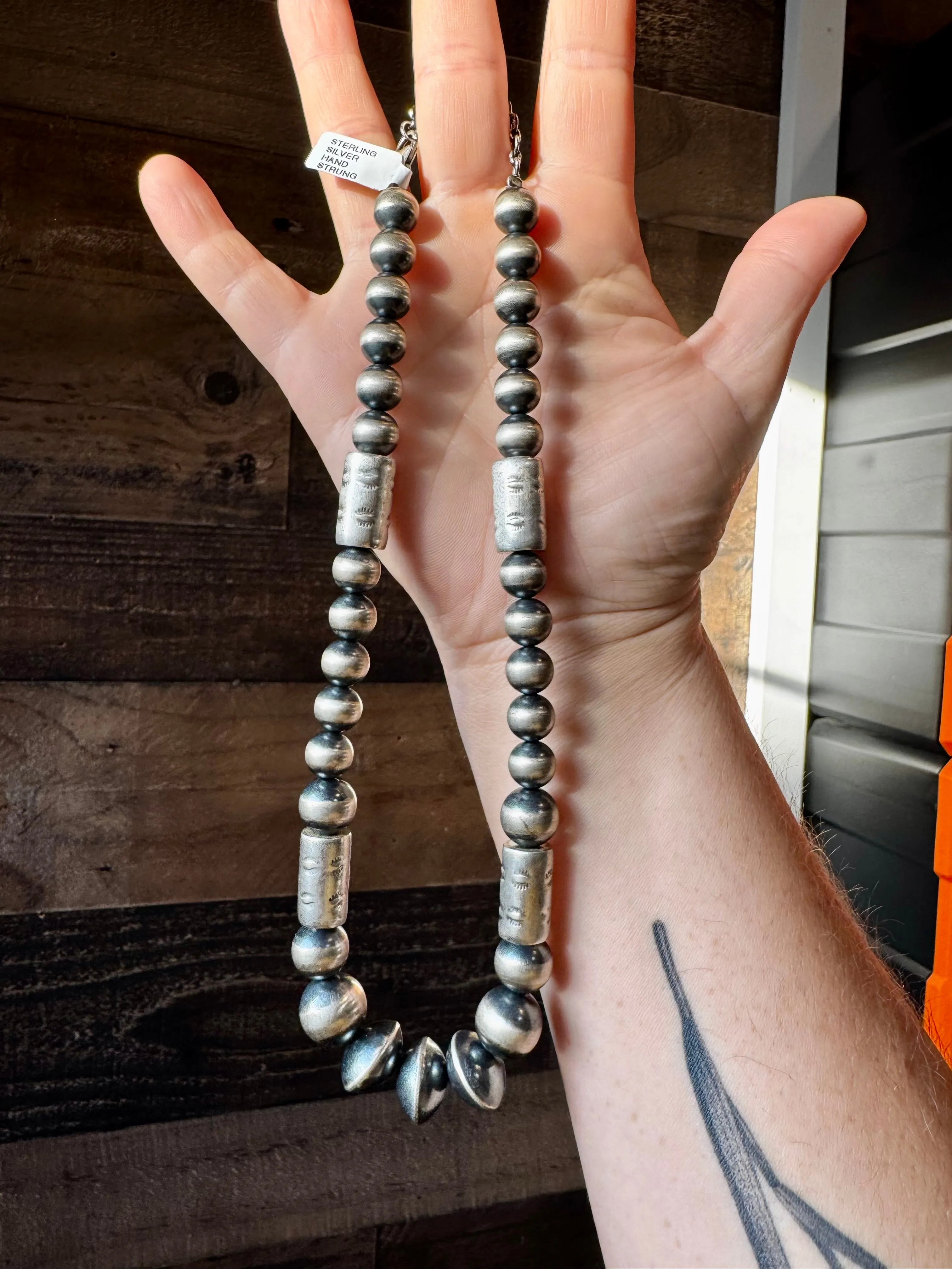 Sterling Silver "Navajo Style" Pearls   Barrel Style - 16"