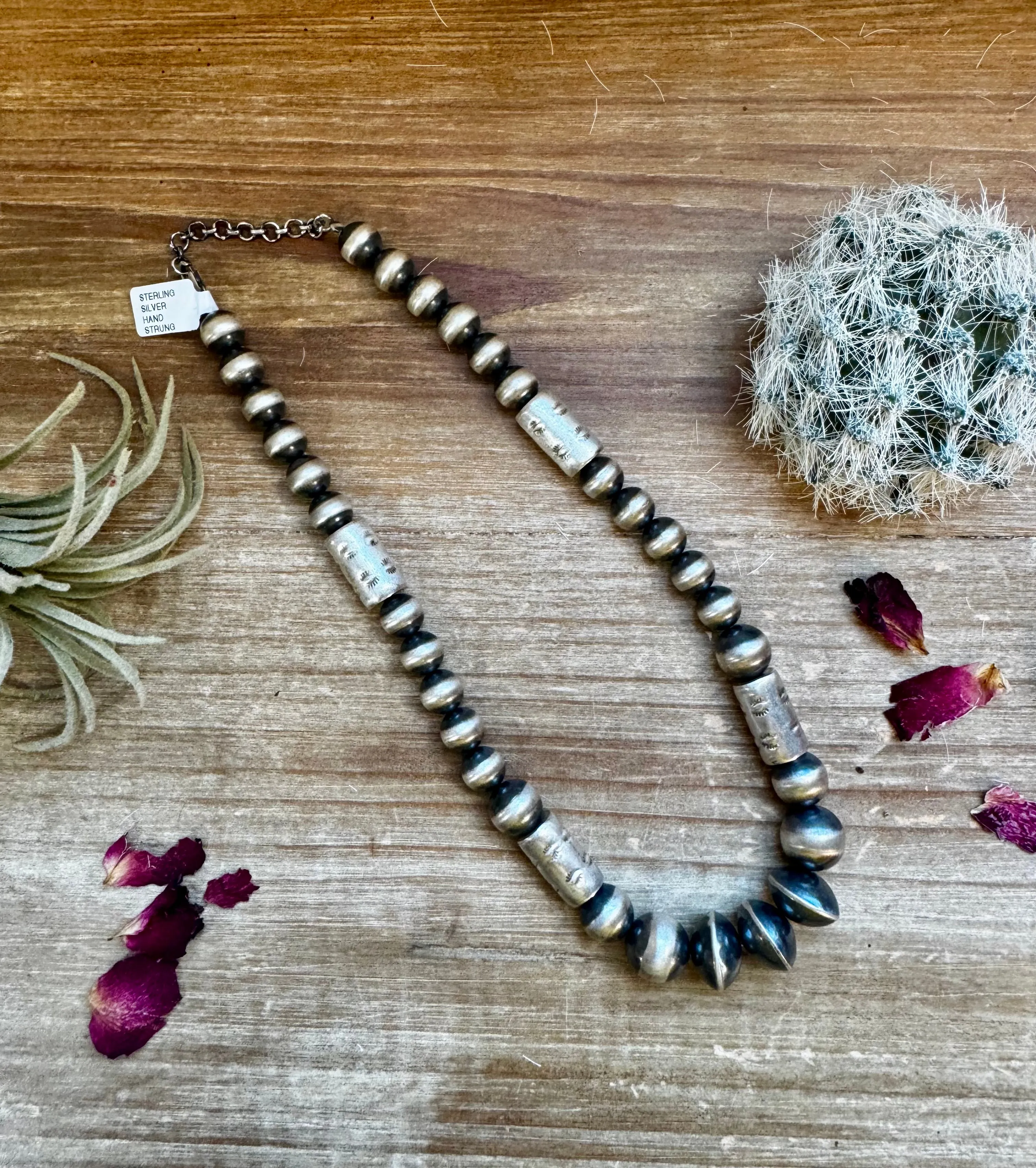 Sterling Silver "Navajo Style" Pearls   Barrel Style - 16"