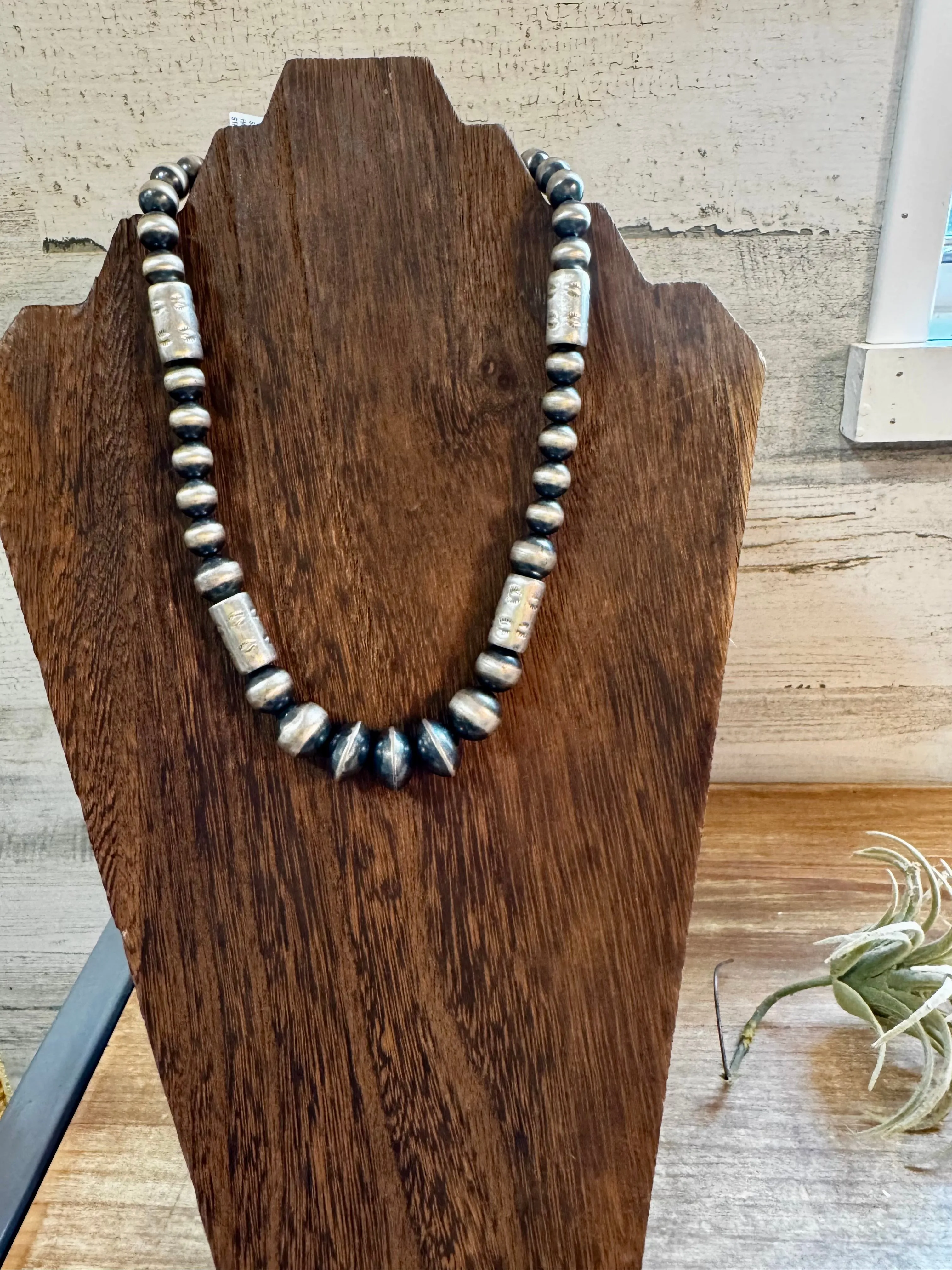 Sterling Silver "Navajo Style" Pearls   Barrel Style - 16"