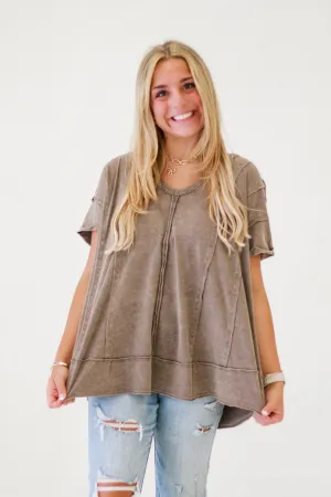 Street Style Cotton Slub Knit Top in Ash
