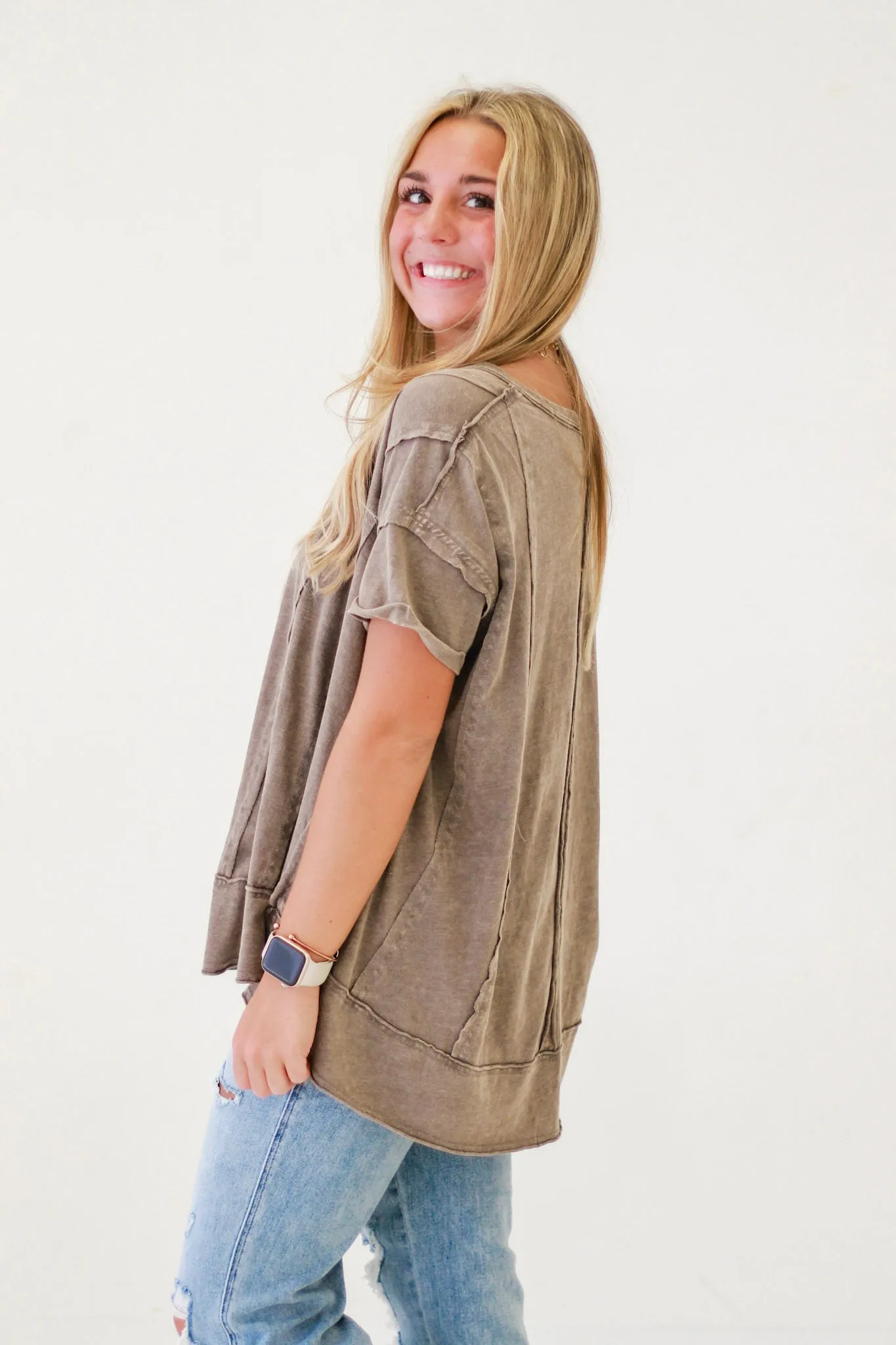 Street Style Cotton Slub Knit Top in Ash