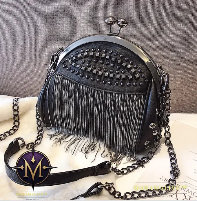 Studded tassel chain bag