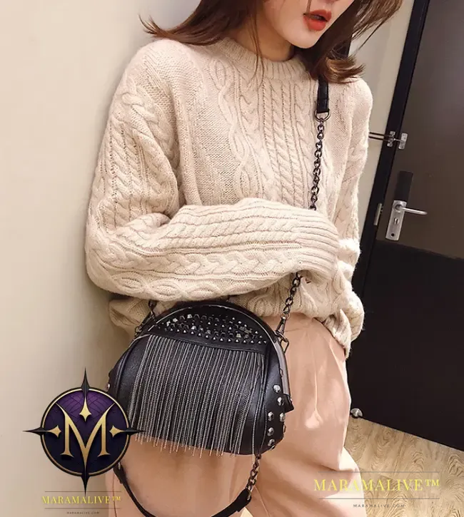 Studded tassel chain bag