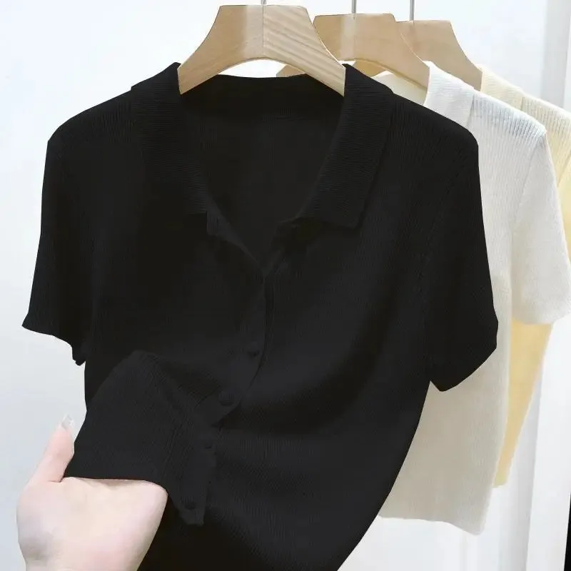 Summer  Thin Polo Knit Sweater   Short Sleeve