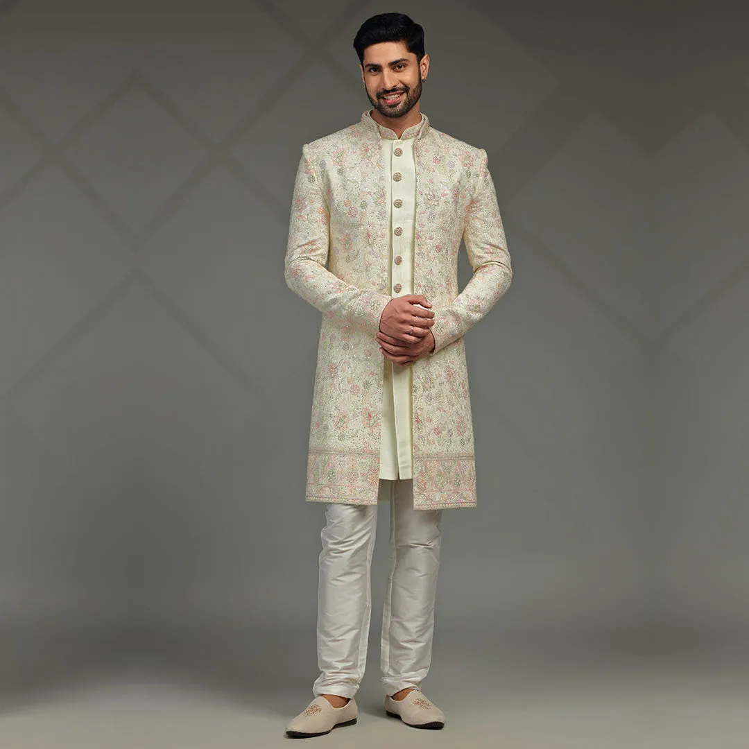 Sunny Yellow Floral Printed Indowestern for Men