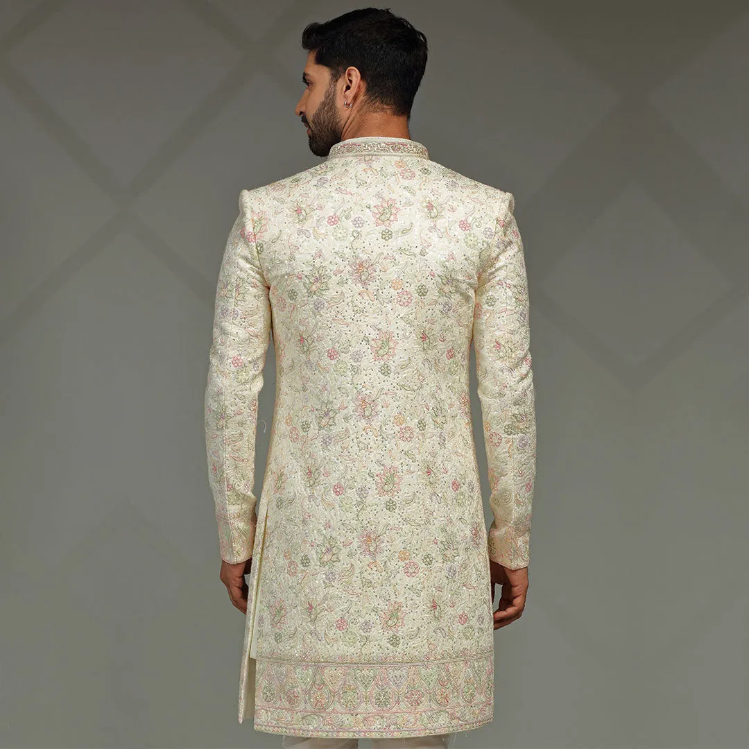 Sunny Yellow Floral Printed Indowestern for Men