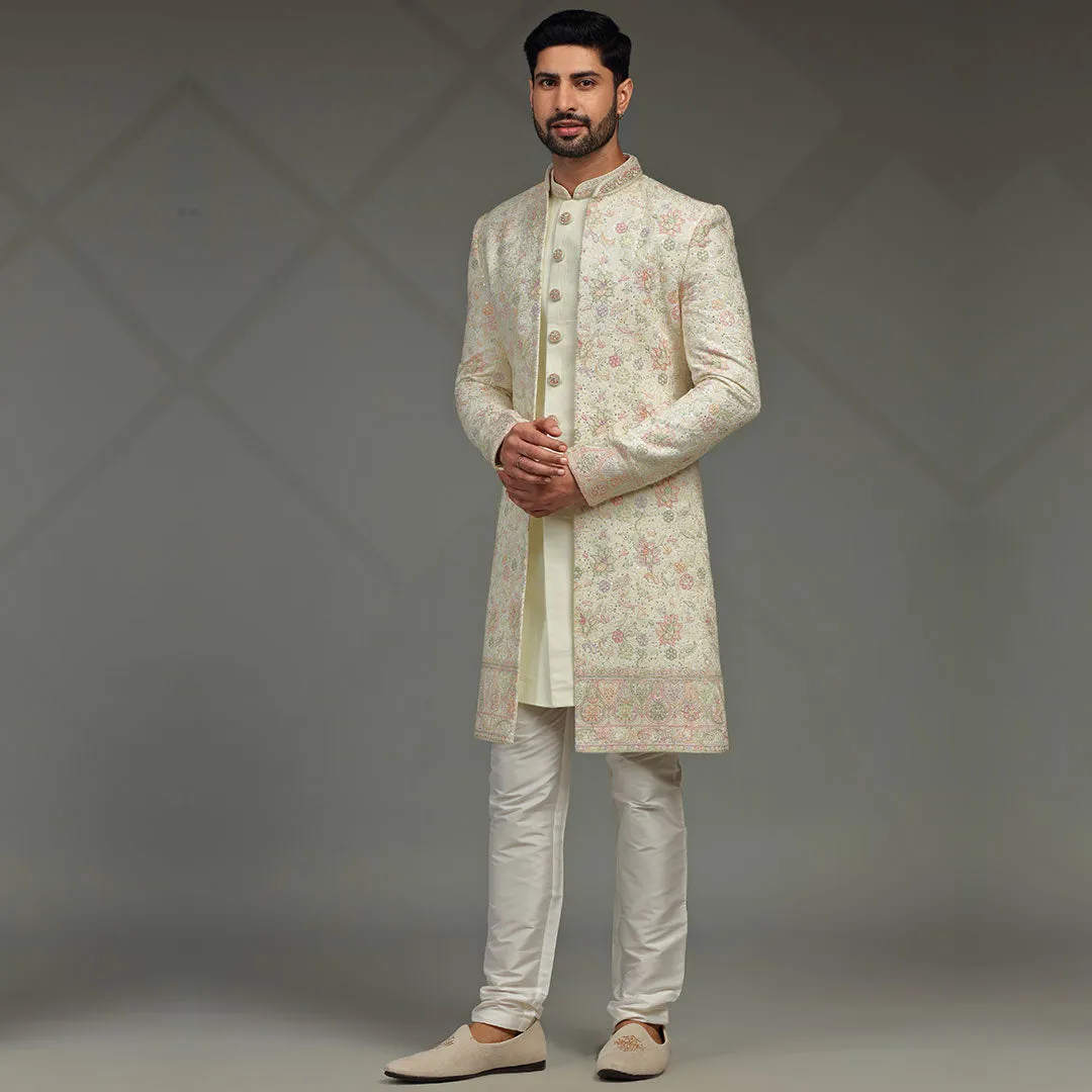 Sunny Yellow Floral Printed Indowestern for Men