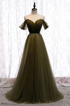 Sweetheart Prom Dress Tulle Green Long Evening Dress