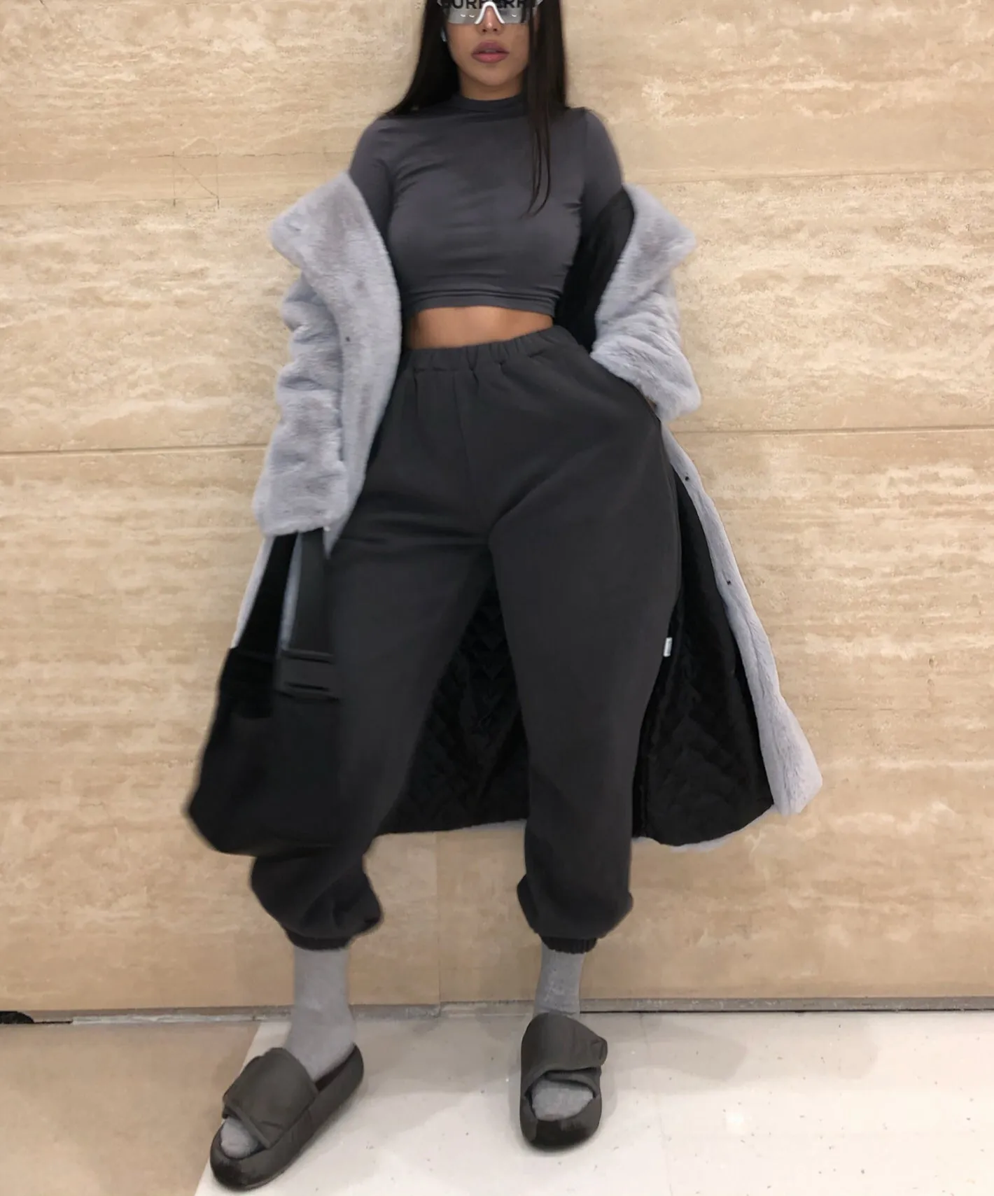 SYNEZ Tim Long Furry Coat